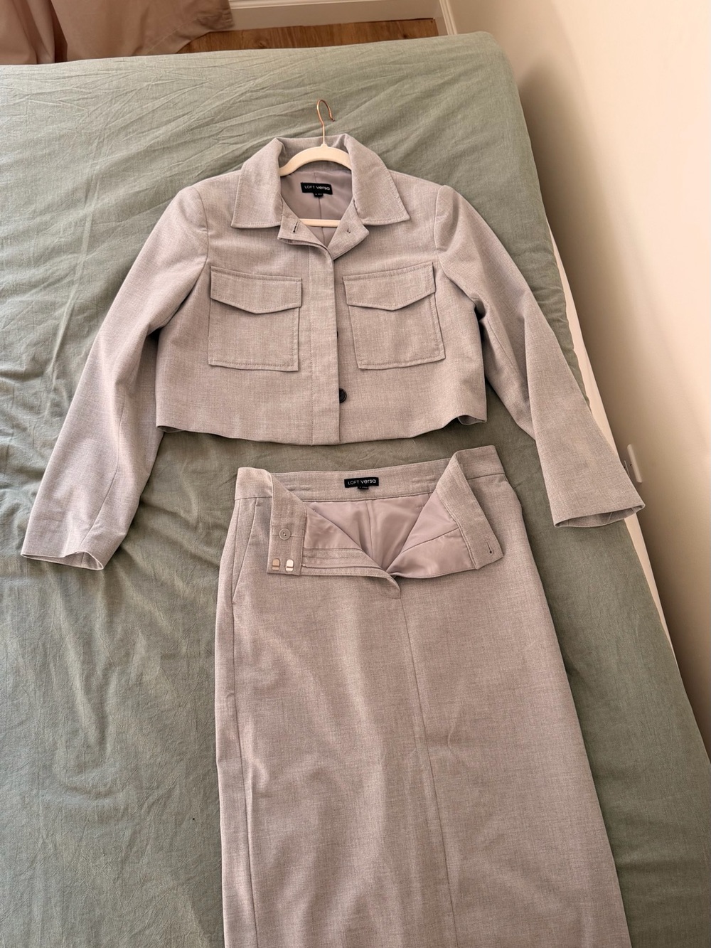 Light Gray Crop Blazer Pencil Skirt Set